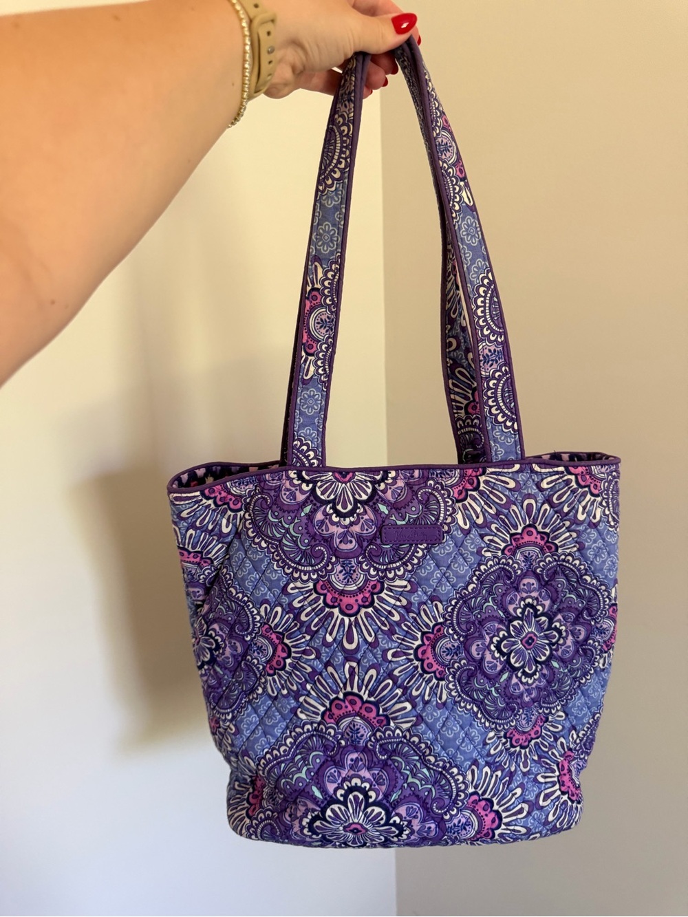 Vera Bradley Purple Paisley Quilted Tote with Pink Accents